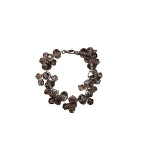 Smoky Grey Faceted Glass Bead Cluster Bracelet Silver‎ Tone Statement Jewelry